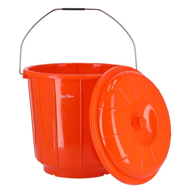 Delcasa 18Ltr Plastic Bucket With Lid - Strong Handle- Red- 18 Liter - SW1hZ2U6NDMzMTc1