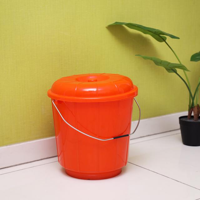 Delcasa 18Ltr Plastic Bucket With Lid - Strong Handle- Red- 18 Liter - SW1hZ2U6NDMzMTc3