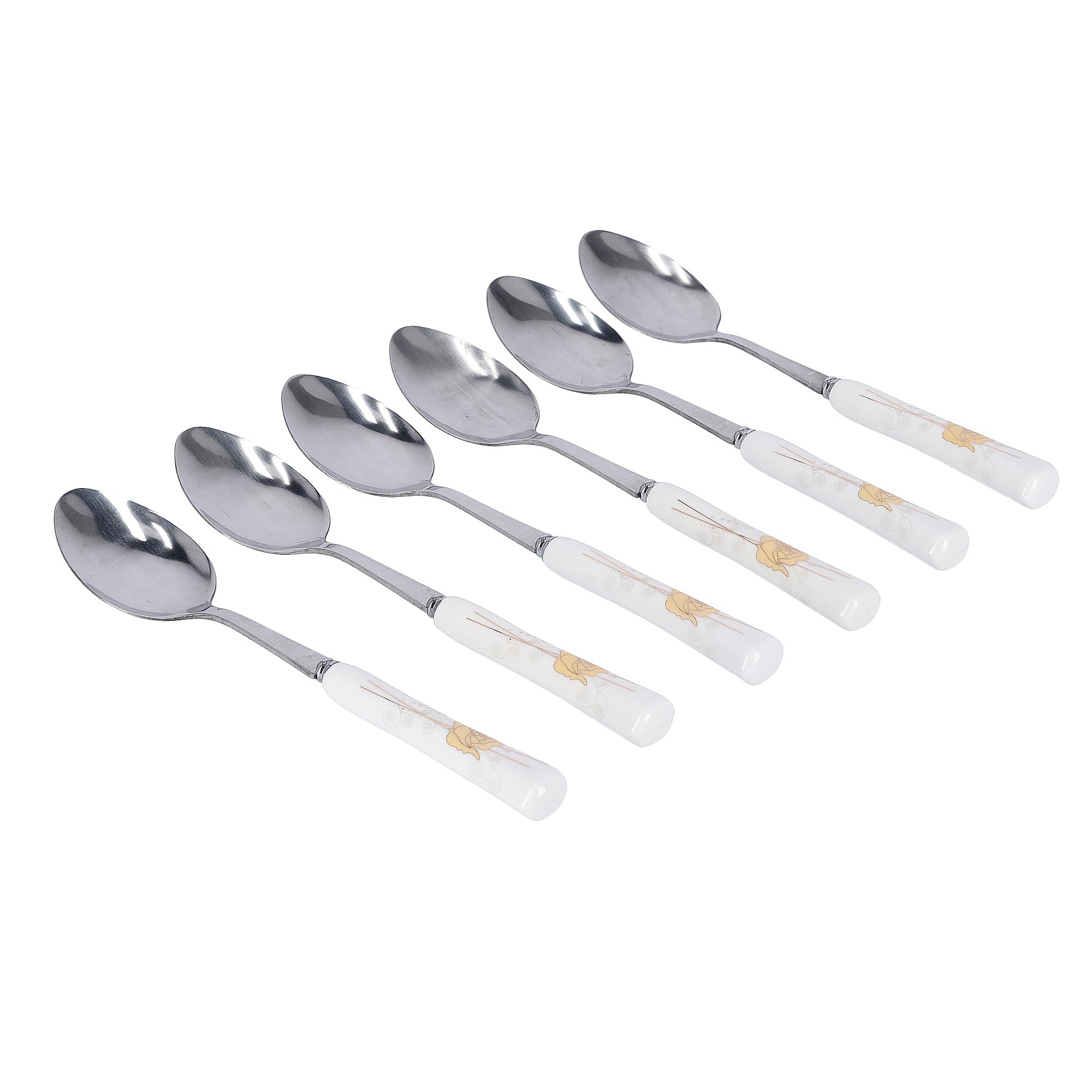 Delcasa 6Pcs Stainless Steel Tea Spoon - Floral Handle Pattern Cutlery, Dishwasher Safe, Mirror