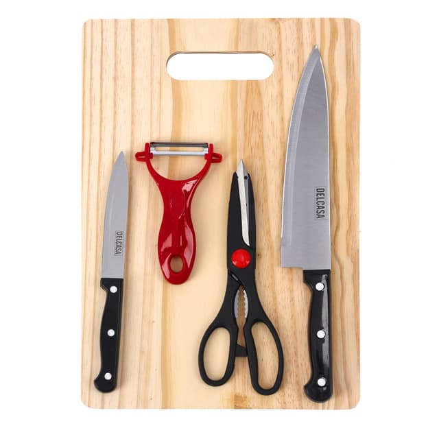 Delcasa 4Pc Knife Set/Wooden Cutting Board