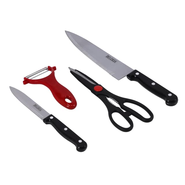 Delcasa 4Pc Knife Set/Wooden Cutting Board