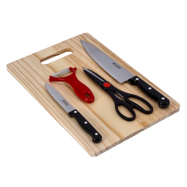 Delcasa 4Pc Knife Set/Wooden Cutting Board