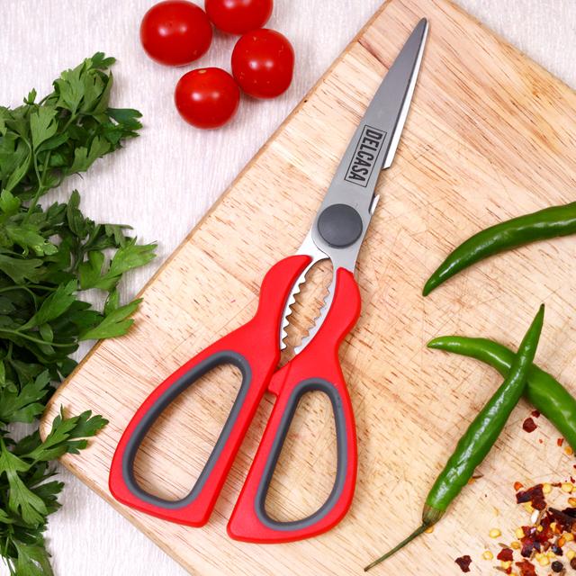 Delcasa DC1841 Kitchen Scissor with Designed Handle - Multi-Purpose Stainless Steel Home & Kitchen Utility Shear for Chicken, Fish, Meat, Vegetables, Herbs | All-in-One Scissor, Nut Cracker - SW1hZ2U6Mzk1ODU4