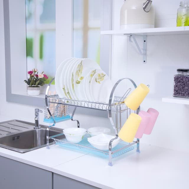حامل تجفيف الصحون (شكاكة) بطبقتين  2 -Layer Dish Drainer Rack - Delcasa