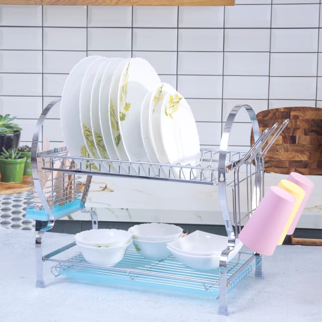 حامل تجفيف الصحون (شكاكة) بطبقتين  2 -Layer Dish Drainer Rack - Delcasa