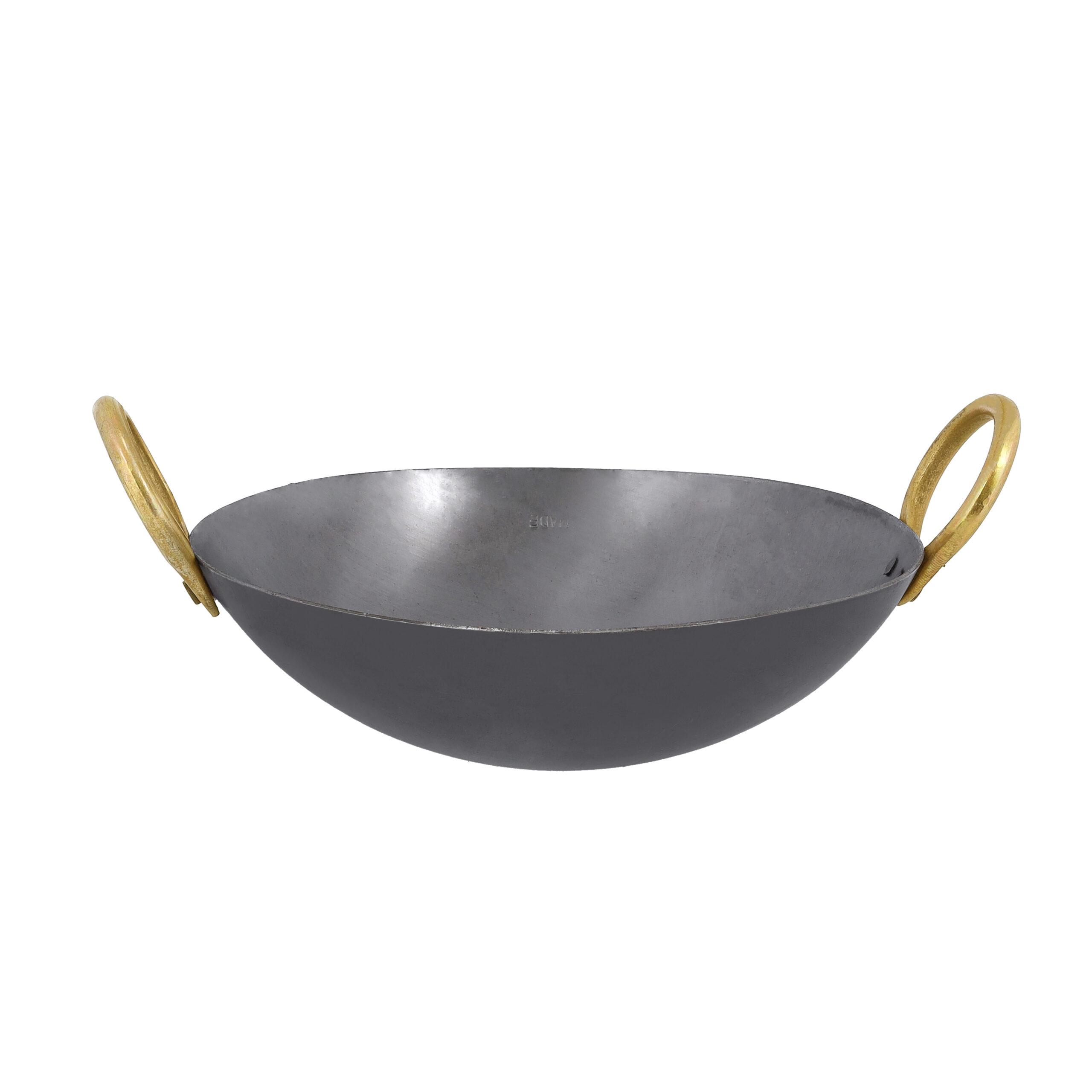 Delcasa Iron Kadai with Deep Round Bottom and Strong Handle, DC1990 | Traditional 25cm Deep Frying Kadai | Ideal for Home Cooking, Restaurant Kitchen and Catering