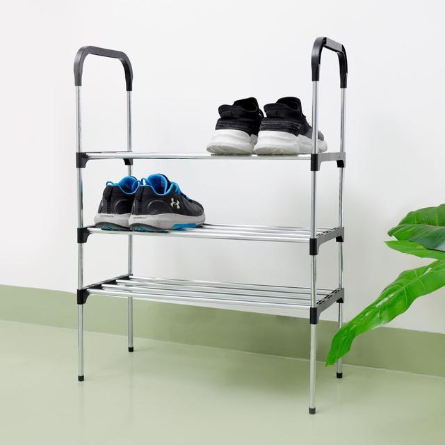 Delcasa 3 Tier Shoe Rack, Chrome-Finish Durable Iron, DC2053 | Unit Entryway Shelf Stackable Cabinet | Perfect for Bedroom, Closet, Entryway, Dorm Room - SW1hZ2U6NDI0Mjgz