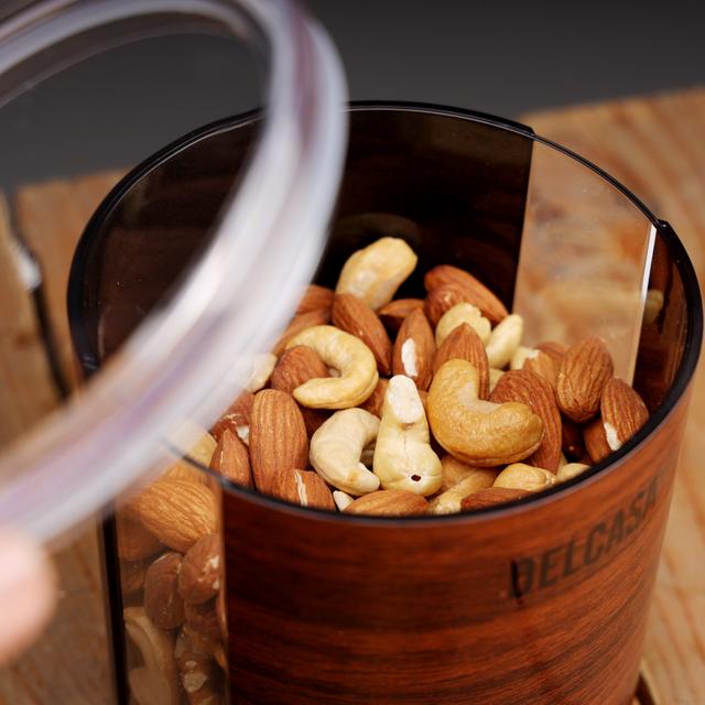 Delcasa Round Canister, 820ml, DC2115 | 100% Food Grade Material & BPA-Free | Elegant Wooden Design | Unbreakable, Strong & Highly Durable | Perfect For Every Day Use - SW1hZ2U6NDI2NzQx