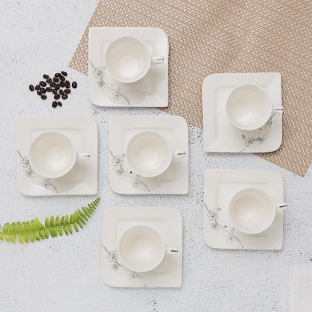 Delcasa Bone China Cup & Saucer, 6/6 Pcs, DC2252 | Cappuccino Cups, Coffee Cups, White Tea Cup Set | Dishwasher Safe - SW1hZ2U6NDI3NDM3