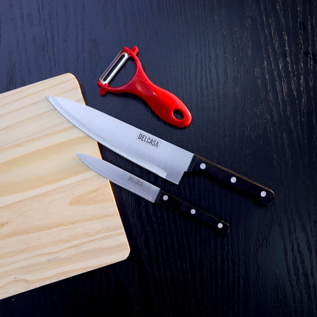 Delcasa 4Pc Knife Set/Wooden Cutting Board