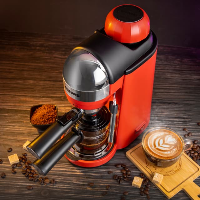 Geepas Espresso Coffee Maker 0.24L Capacity, GCM41513 | Stainless Steel Filter & Aluminum Die-Casting Filter Holder | 5 Bar High Pressure | On/Off Light Indicator