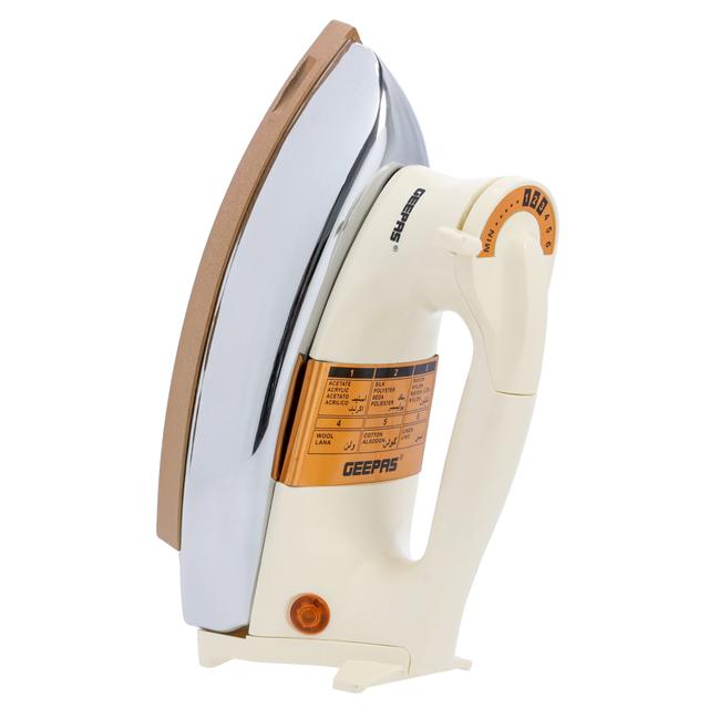 Geepas Electric Dry Iron, Golden Ceramic Soleplate, GDI2752 | Heavy Weight | Adjustable Temperature | Pilot Indicator Lamp | Overheat Protection | Swivel Cord - SW1hZ2U6NDI4NjU0