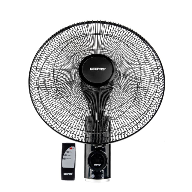 Geepas 18 Inch Wall Fan With Remote Control,GF21125 - 60W Copper Motor | 5 Leaf AS Blade | 3 Speed Option | Overheat Protection | Horizontal Oscillation | Home & Office Use - 298164