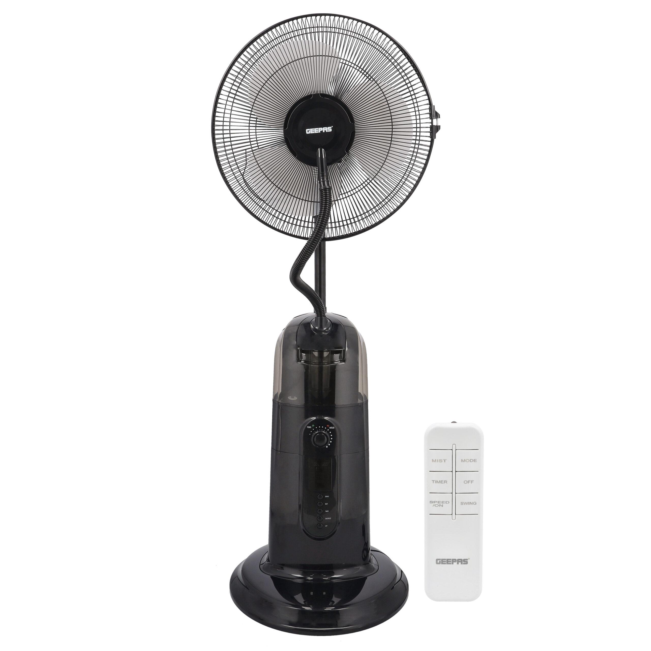 Geepas 16" Mist Fan With LCD Display, & Remote Control, GF21161 | 3 Speed Setting & Breeze Modes | Oscillation & Tilt Function | 0.5-7.5H Timer Function | Transparent Water Tank | Home & Office Use