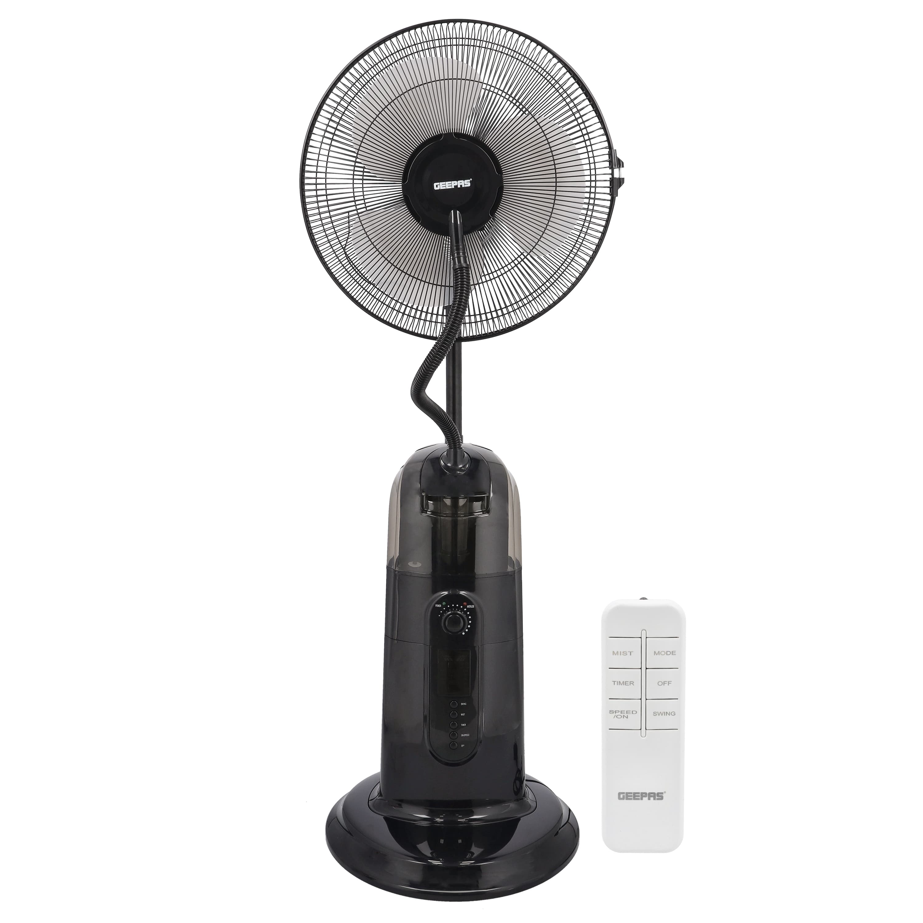 Geepas 16" Mist Fan With LCD Display,& Remote Control,GF21161 | 3 Speed Setting & Breeze Modes | Oscillation & Tilt Function | 0.5-7.5H Timer Function | Transparent Water Tank | Home & Office Use