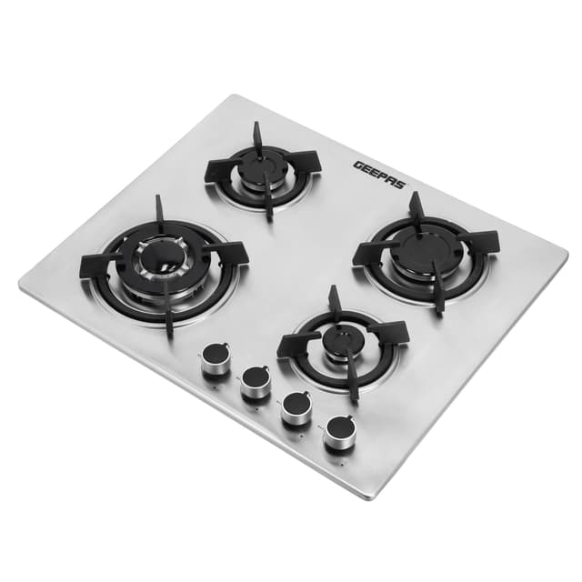 Geepas 2-in-1 Built-in Gas Hob,Stainless Steel,GGC31026 | Sabaf Burners | Cast Iron Pan Support | Auto-Ignition | Low Gas Consumption | 4 Control Knobs - 185915