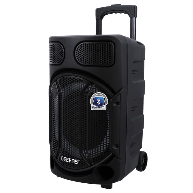 Geepas Portable And Rechargeable Speaker,GMS11167 | BT/FM/USB/SD Card/ TWS | Remote Control | LED Disco Light | Wireless Microphone & AUX Input | 7.4V/1800mAh Lithium Battery - 180443