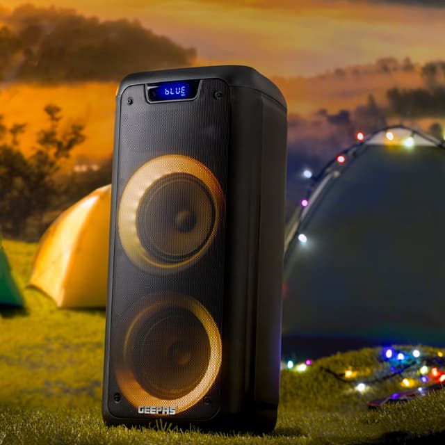 Geepas Rechargeable Professional Speaker,40000W PMPO,GMS11168 - TWS Connection,FM Radio,Bluetooth,LED Display,With Wireless Microphone,Built-In 7.4v/3000mAh Lithium Battery,BT/FM/USB/TF Card - 183054