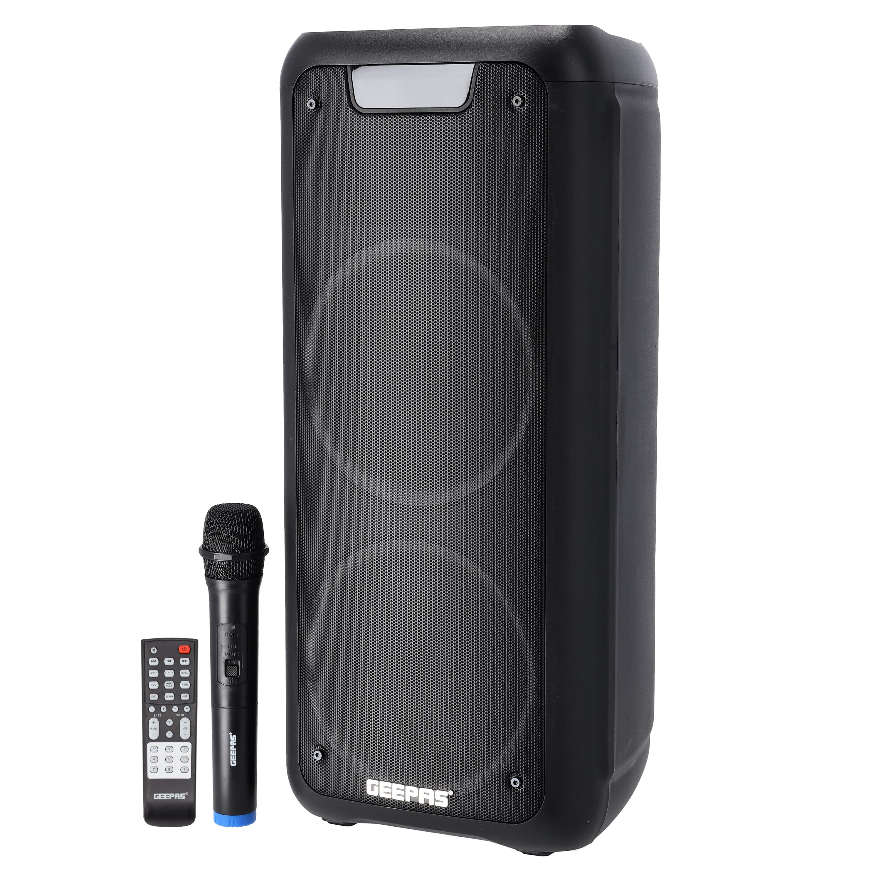 Geepas Rechargeable Professional Speaker,40000W PMPO,GMS11168 - TWS Connection,FM Radio,Bluetooth,LED Display,With Wireless Microphone,Built-In 7.4v/3000mAh Lithium Battery,BT/FM/USB/TF Card