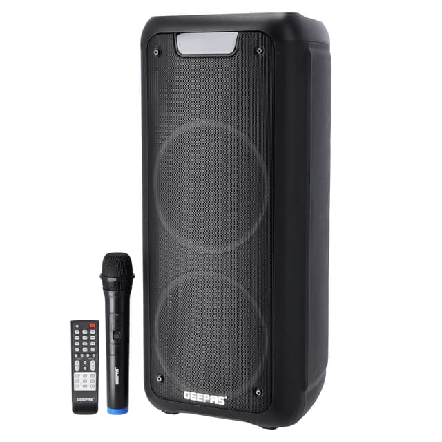 Geepas Rechargeable Professional Speaker,40000W PMPO,GMS11168 - TWS Connection,FM Radio,Bluetooth,LED Display,With Wireless Microphone,Built-In 7.4v/3000mAh Lithium Battery,BT/FM/USB/TF Card - 297589