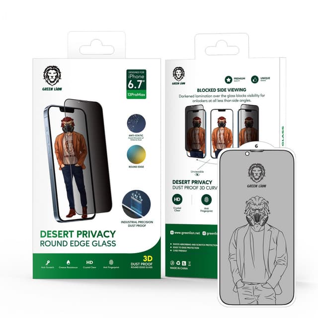 لصاقة حماية شاشة iPhone 13 Pro Max مع حماية الخصوصية "أسود" | GreenLion 3D Desert Privacy Round Edge Glass