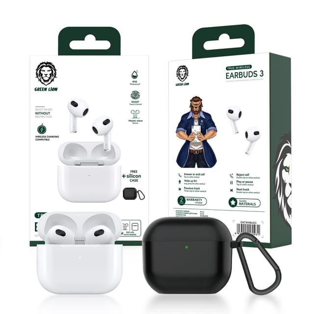 سماعات بدون سلك بلوتوث شحن سريع أبيض جرين ليون Green Lion White Fast Charging Wireless Earbuds - SW1hZ2U6MzU3NzM0