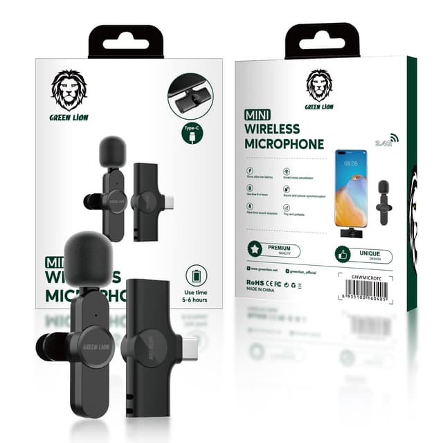ميكروفون لاسلكي صغير بمنفذ Type c (أسود) | Green Mini Wireless Microphone ( Type-C Connector )