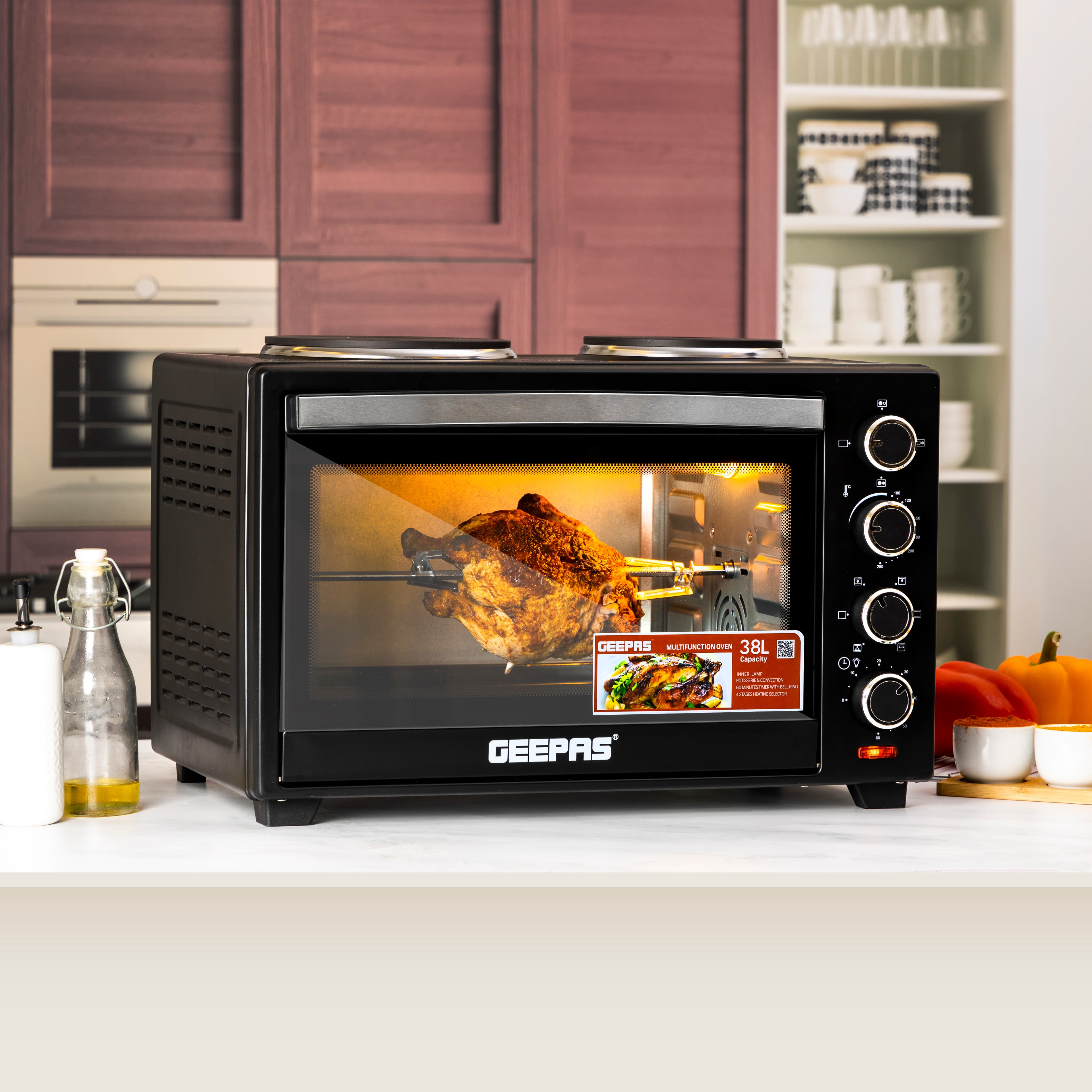 فرن كهربائي بسعة 38 لتر Geepas Electric Oven With Rotisserie And Convection