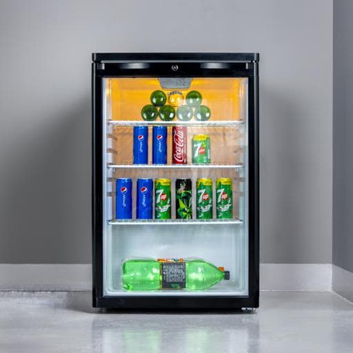Geepas Showcase Chiller, CFC Free R600a, Lock and Key, Outside Condenser, Portable Low Noise Chiller Compartment, Compact Handle & Adjustable Thermostat, Ideal for Home & More - 158853