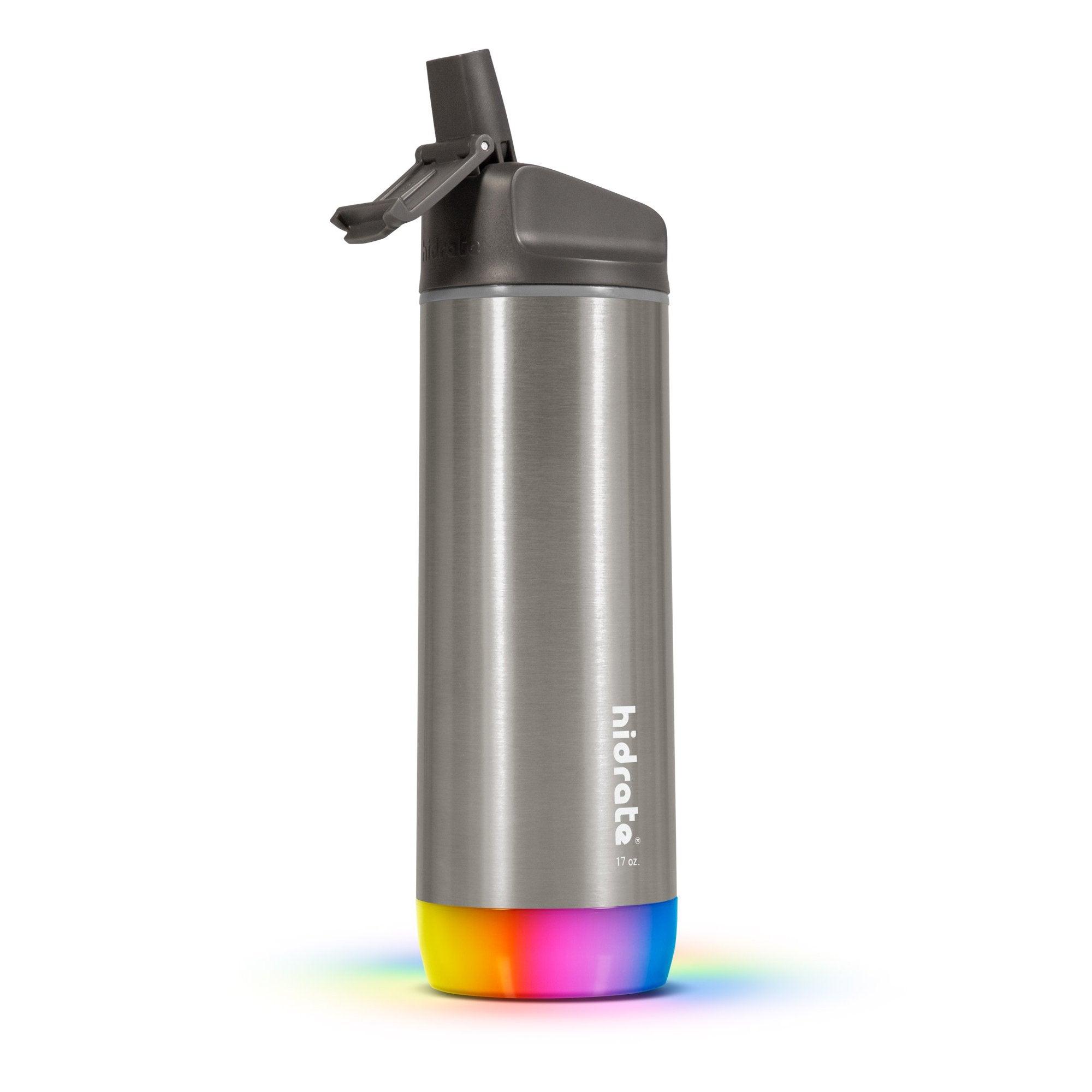 HidrateSpark Straw 17Oz / 500ml - World's Smartest Water Bottle, Hydration Tracker, Lights Up to Remind a Drink, Stainless Steel Double Wall Vacuum-insulated, Rechargeable Battery - Stainless