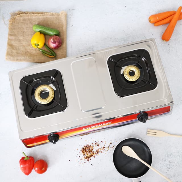 Olsenmark Double Burner Stainless Steel Gas Cooker, OMK2230 Indian