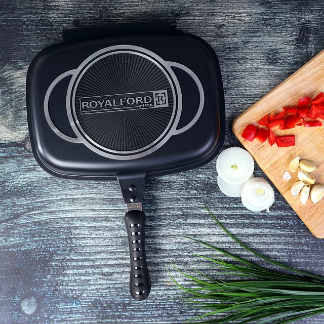 Royalford Double Grill Pan, 32 Cm - Die-Cast Double Sided Non-Stick Griddle Pan - Foldable Flipping - SW1hZ2U6MzkwNDk5