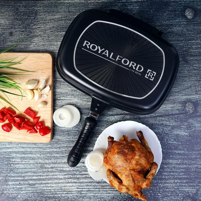 Royalford Double Grill Pan, 32 Cm - Die-Cast Double Sided Non-Stick Griddle Pan - Foldable Flipping - SW1hZ2U6MzkwNTAz