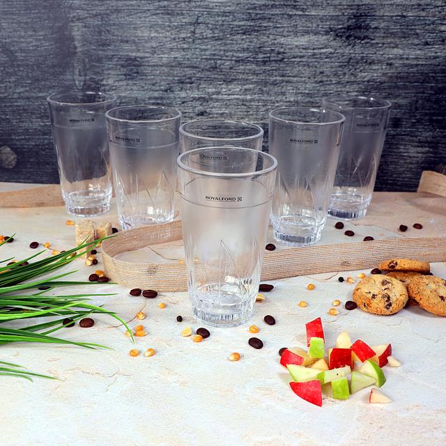 Royalford RF2654-GT6 6Pcs 375ml Glass Tumbler - Portable Lightweight Transparent Water Cup Drinking Glass | Ideal for Party Picnic BBQ Camping Garden | Serve Water Wine Whisky Drinking & More - SW1hZ2U6NDAzNDIx