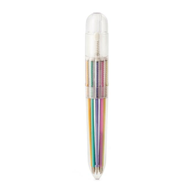 Kikkerland Rainbow 10-in-1 Pen - Multi-Color Spring Retractable Ballpoint Pen, Transparent Barrel 0.7mm Ballpoint Pen, Home Office School Supplies, for Students & Kids