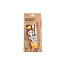 شلمونة على شكل حيوان عدد 4  Kikkerland Wooden Animal Bamboo Straws - Organic Eco Friendly Washable and Reusable Straws