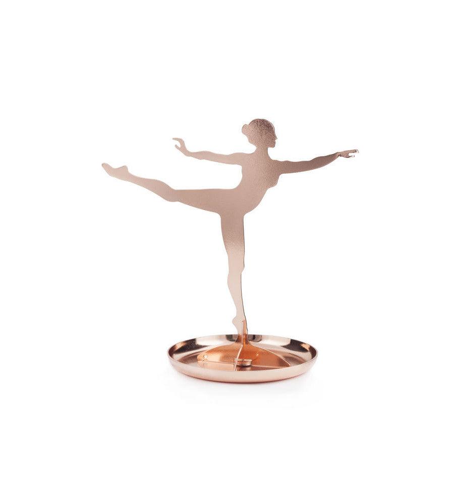 Kikkerland Ballerina Jewelry Stand - Desktop Jewelry Organizer with Dish Base for Bracelets, Rings, Earrings, & Keepsakes, Copper Made - Rose Gold