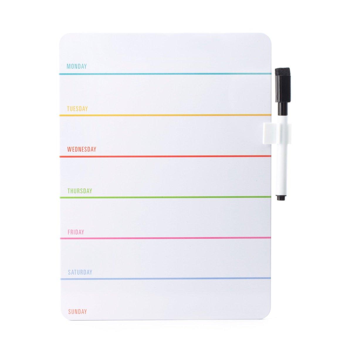 Kikkerland Magnetic Daily Dry Erase Board - Daily Board with Lines and Days, Organize Chores, Daily Tasks, Activities, etc. Easy Write and Erase, Includes Dry Erase Marker