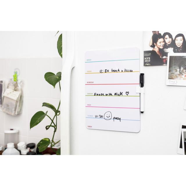 Kikkerland Magnetic Daily Dry Erase Board - Daily Board with Lines and Days, Organize Chores, Daily Tasks, Activities, etc. Easy Write and Erase, Includes Dry Erase Marker - SW1hZ2U6MzYxMjg4