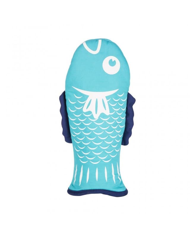 Kikkerland Fish Oven Mitt - Playful Fish Design Mitt, Heat Resistant Oven Glove, Soft Cotton Lining, Machine Washable - Blue