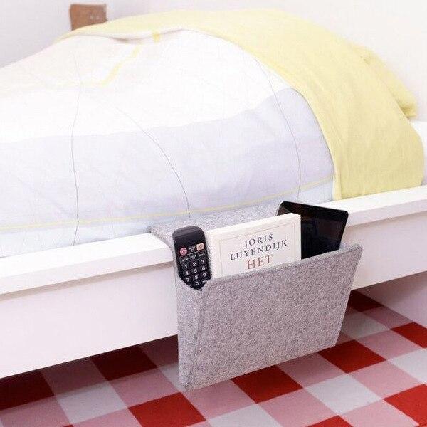 Kikkerland Felt Bedside Caddy - Bedside Storage Pocket and Holder for Book, Magazine, TV Remote, SmartPhone, Cables PowerBank, Charger and more - SW1hZ2U6MzYxMzMx