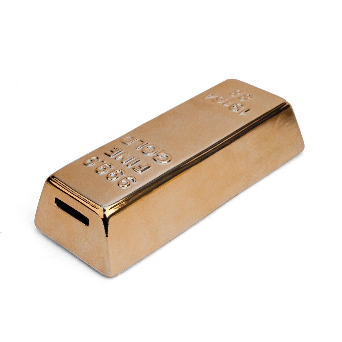 Kikkerland Ceramic Gold Bar Coin Bank - Fancy Looking Gold Bar Money Bank, Ideal for Organizing and Saving Coins