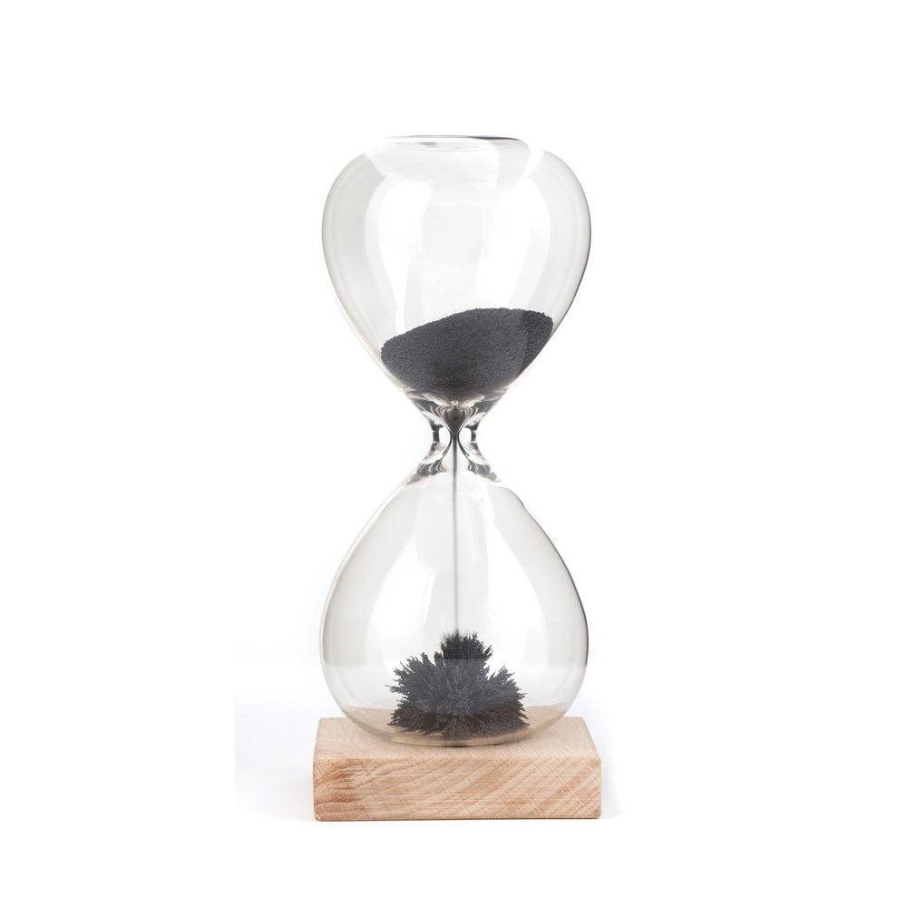 Kikkerland Magnetic HourGlass - One Minute Glass Timer, Beautiful, Captivating & Functional, Classic glass body, Metal Filling, Wood base