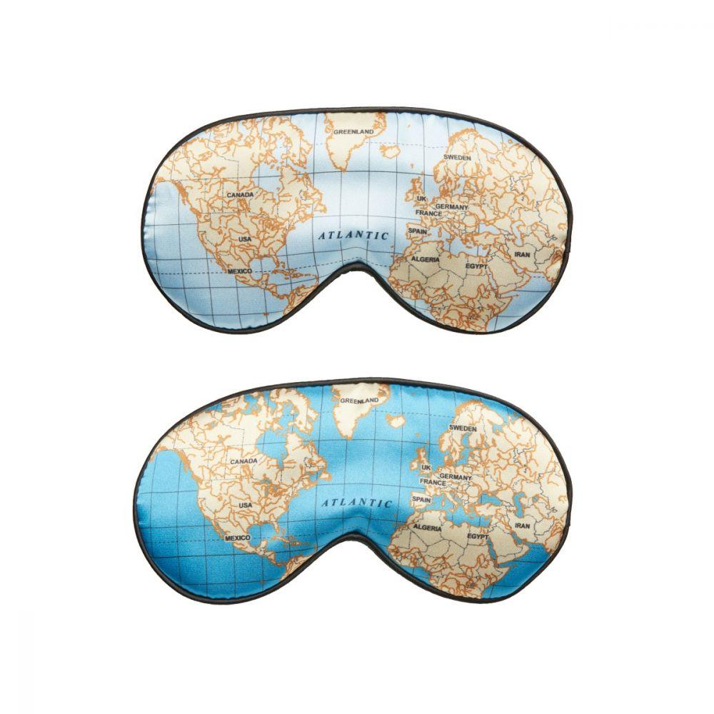 Kikkerland Maps Ultra Soft Sleep Mask - Sleeping Mask Eye Cover for Travel, Nap, Meditation, Blindfold with Adjustable Strap for Men, Women - World Map
