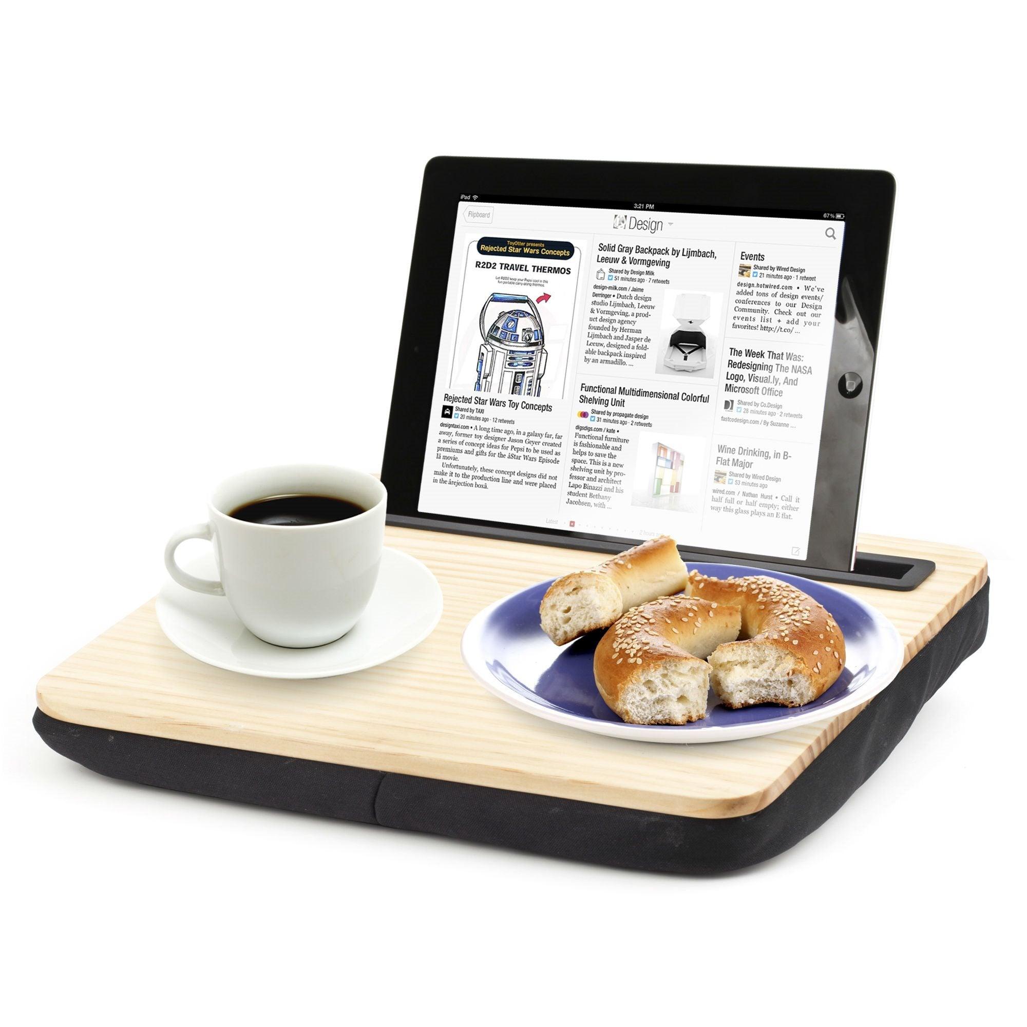 Kikkerland iBed Lap Wooden Desk - Hands-free Lap Tablet or NoteBook Holder, Non-slip Surface w/ Micro-Bead Cushion, Comfortable to Use amd Easy to Clean