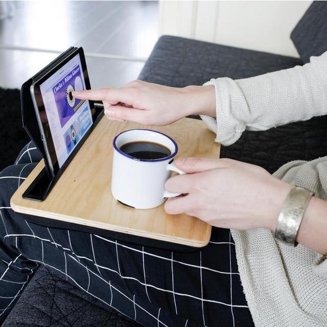 Kikkerland iBed Lap Wooden Desk - Hands-free Lap Tablet or NoteBook Holder, Non-slip Surface w/ Micro-Bead Cushion, Comfortable to Use amd Easy to Clean - SW1hZ2U6MzYxMzk3