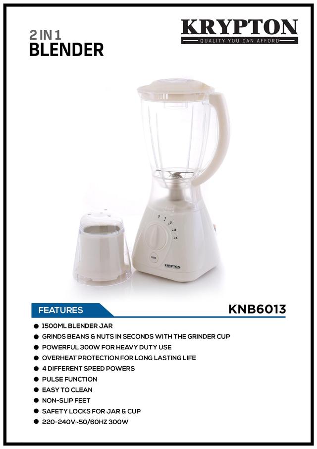 Buy Krypton 300W Blender, 2 In 1 With 1.5L Blender Jar - 4 Speed