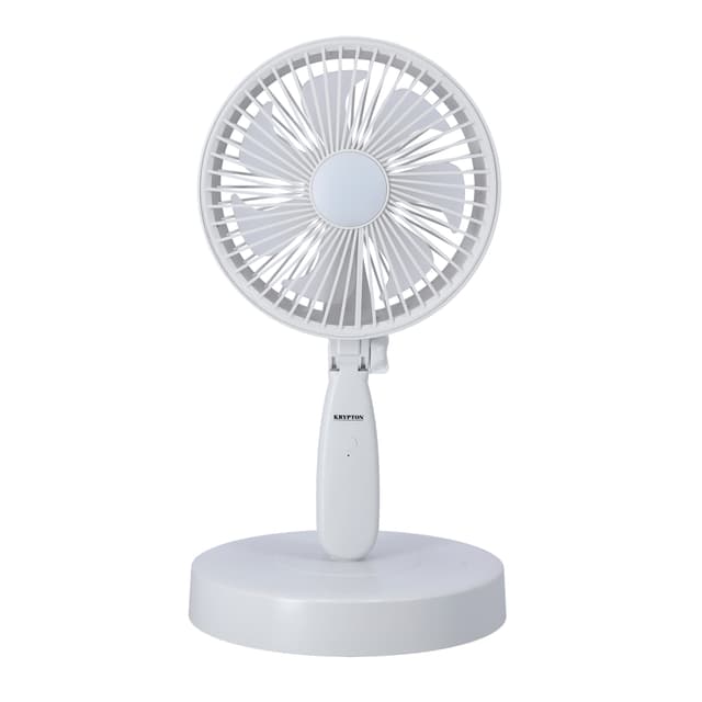 Krypton Multifunction Rechargeable Fan, Adjustable Height, KNF6266 - Streamlined and Portable Design, LED Light, Fanfor Home/Small Office, 3 Speed Settings, Sturdy Base, Silent and Energy Saving