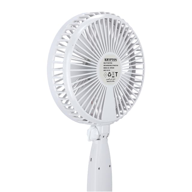 Krypton Multifunction Rechargeable Fan, Adjustable Height, KNF6266 - Streamlined and Portable Design, LED Light, Fanfor Home/Small Office, 3 Speed Settings, Sturdy Base, Silent and Energy Saving