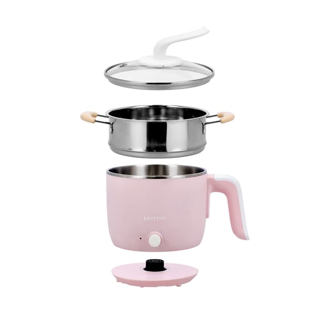 Krypton Electric Multi-Cooker, 1.2L Capacity, KNMC6313 | Temperature Selection Knob | Boil-Dry Protection | Stainless Steel Inner Pot & Steamer | Portable Electric Pan Non-Stick | Multi-Cooker With Lid For Travel/Dormitory